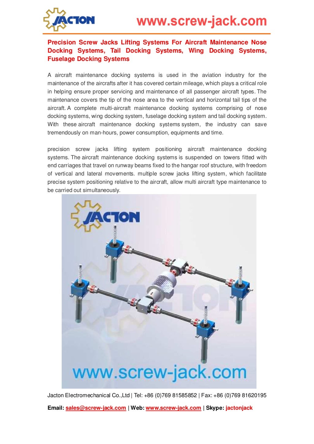 Airport platform power screw jack, aircraft maintenance nose dock