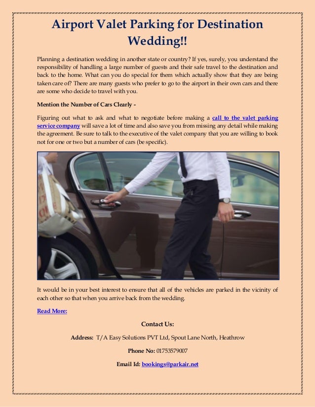 Airport Valet Parking For Destination Wedding