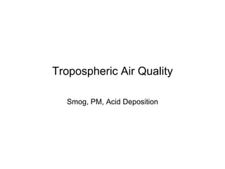 Tropospheric Air Quality
Smog, PM, Acid Deposition
 