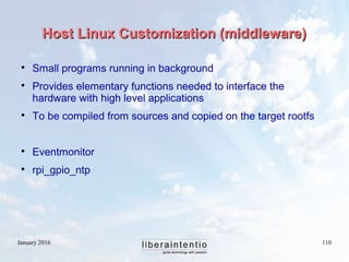 January 2016 110
Host Linux Customization (middleware)Host Linux Customization (middleware)

Small programs running in ba...