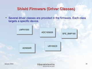 January 2016 48
Shield Firmware (Driver Classes)Shield Firmware (Driver Classes)

Several driver classes are provided in ...