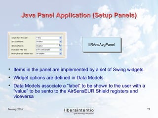 January 2016 73
Java Panel Application (Setup Panels)Java Panel Application (Setup Panels)
IIRAndAvgPanelIIRAndAvgPanel

...