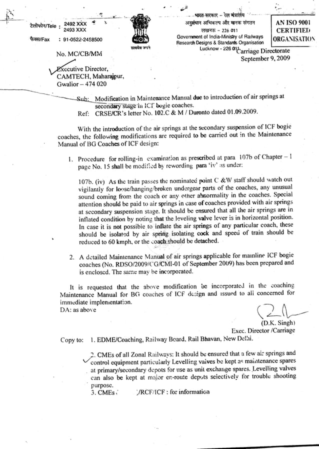 Air springs rdso 2009cgcmi01