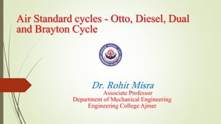 Air Standard cycles - Otto, Diesel, Dual
and Brayton Cycle
Dr. Rohit Misra
Associate Professor
Department of Mechanical Engineering
Engineering College Ajmer
 