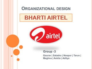 ORGANIZATIONAL DESIGN

Group -3
Gaurav | Satadru | Noopur | Tarun |
Meghna | Ankita | Aditya

 