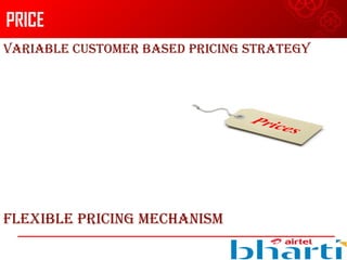 PRICE
VARIABLE CuSTOMER BASED PRICING STRATEGy
FLExIBLE PRICING MEChANISM
 