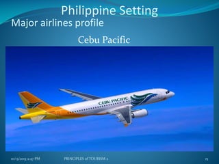 Philippine Setting

Major airlines profile

Cebu Pacific

10/13/2013 2:47 PM

PRINCIPLES of TOURISM 2

15

 