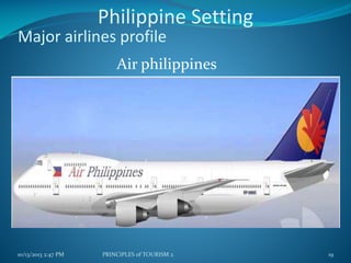 Philippine Setting

Major airlines profile

Air philippines

10/13/2013 2:47 PM

PRINCIPLES of TOURISM 2

19

 