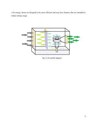 5
a lot energy. Some are designed to be more efficient and may have features that are intended to
reduce energy usage.
Fig: 1.1 Air washer diagram
 