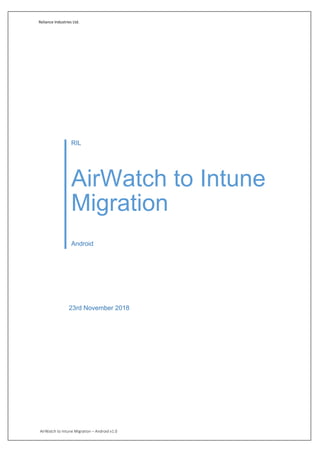 Reliance Industries Ltd.
AirWatch to Intune Migration – Android v1.0
RIL
AirWatch to Intune
Migration
Android
23rd November 2018
 