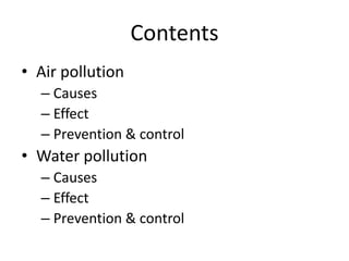 Air and water pollution, prevention and control