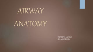 AIRWAY
ANATOMY
DR VEENA MOHAN
JR1 ANESTHESIA
 
