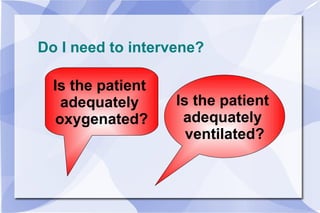 Do I need to intervene? Is the patient  adequately  oxygenated? Is the patient  adequately  ventilated? 