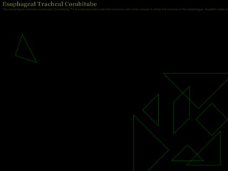 Esophageal Tracheal Combitube
The esophageal tracheal combitube (Combitube™) is a two-barreled tube that functions well when placed in either the trachea or the esophagus. Insertion does no
Esophageal Tracheal Combitube
The esophageal tracheal combitube (Combitube™) is a two-barreled tube that functions well when placed in either the trachea or the esophagus. Insertion does no
 