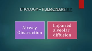 ETIOLOGY – PULMONARY
Airway
Obstruction
Impaired
alveolar
diffusion
 