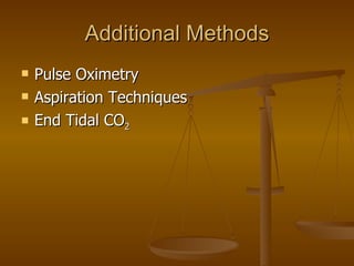 Additional Methods Pulse Oximetry Aspiration Techniques End Tidal CO 2 