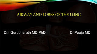 AIRWAY AND LOBES OF THE LUNG
Dr.I.Gurubharath MD PhD Dr.Pooja MD
1
 