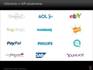 2008 Adobe Systems Incorporated. All Rights Reserved.
Utilizando o AIR atualmente
 