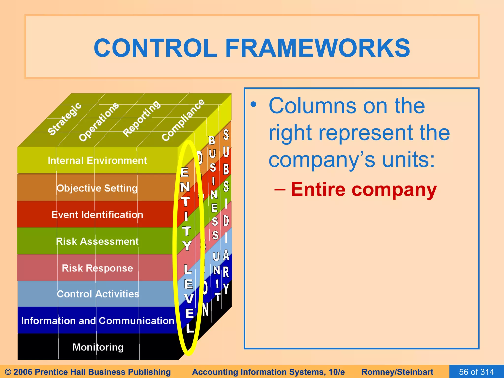 CONTROL FRAMEWORKS Columns on the right represent the company’s units: Entire company 