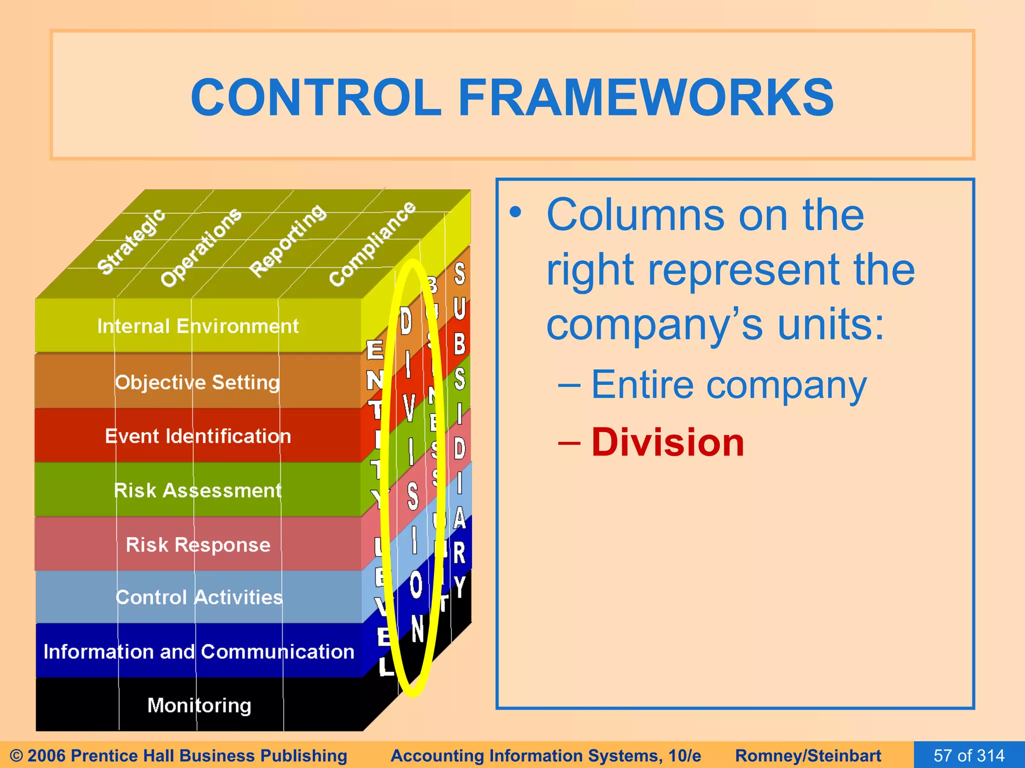 CONTROL FRAMEWORKS Columns on the right represent the company’s units: Entire company Division 