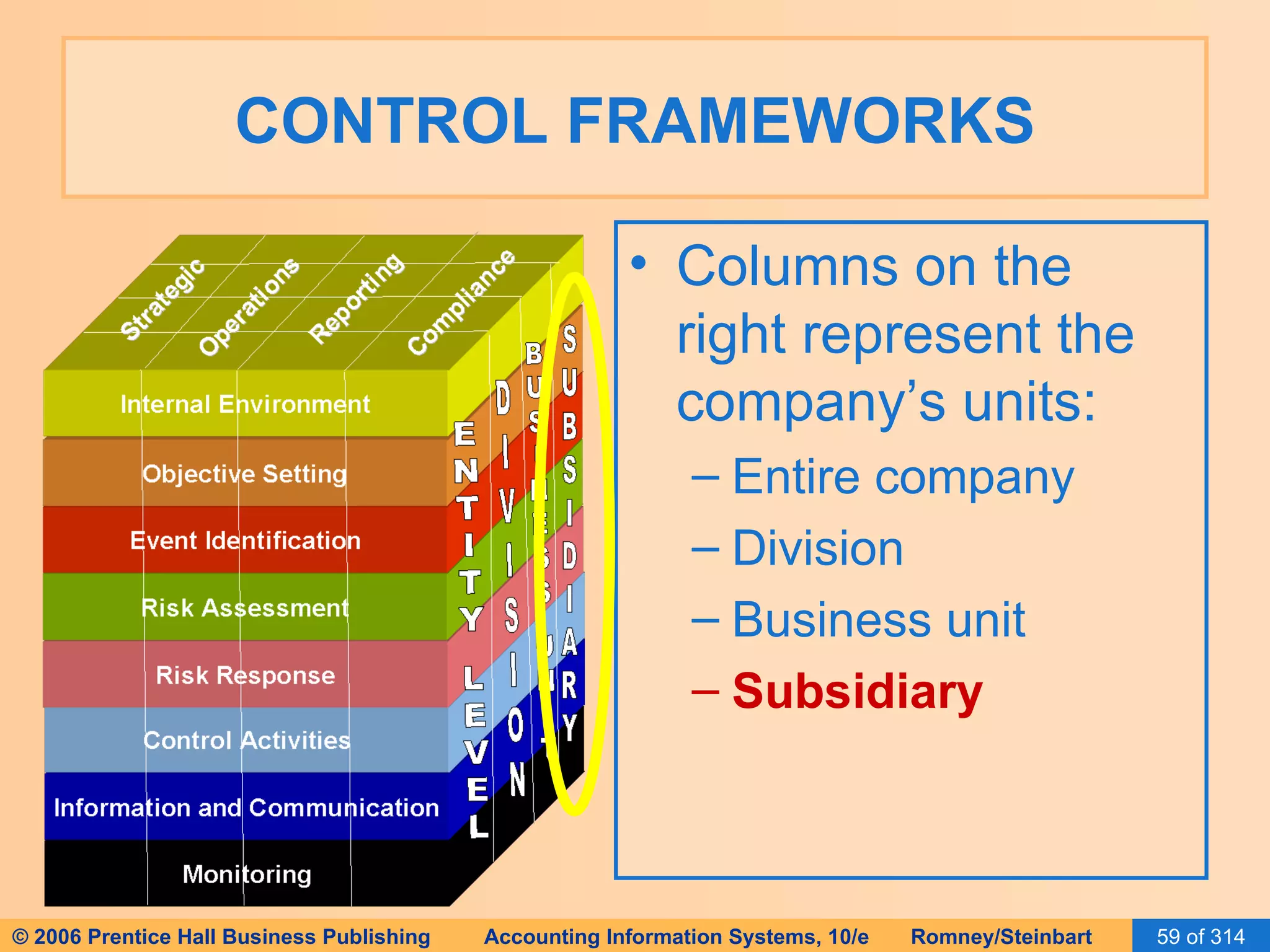 CONTROL FRAMEWORKS Columns on the right represent the company’s units: Entire company Division Business unit Subsidiary 
