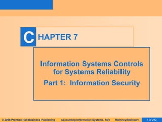 HAPTER 7 Information Systems Controls for Systems Reliability Part 1:  Information Security 