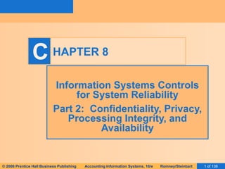 HAPTER 8 Information Systems Controls for System Reliability Part 2:  Confidentiality, Privacy, Processing Integrity, and Availability 