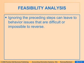FEASIBILITY ANALYSIS Ignoring the preceding steps can leave to behavior issues that are difficult or impossible to reverse. 