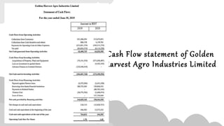 Cash Flow statement of Golden
Harvest Agro Industries Limited
 