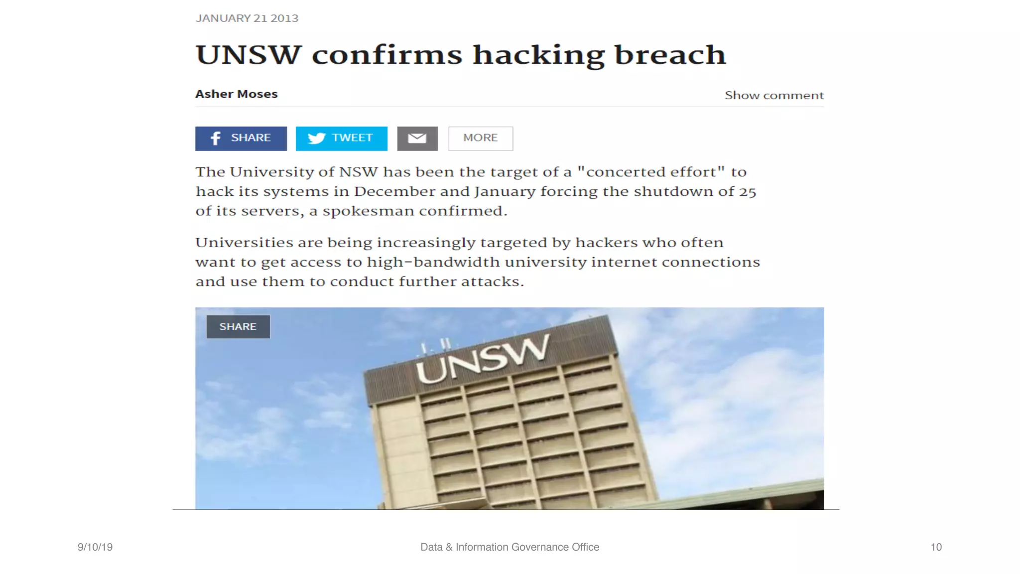 9/10/19 Data & Information Governance Office 10
 