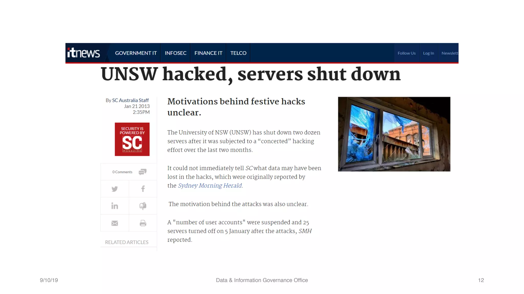 9/10/19 Data & Information Governance Office 12
 