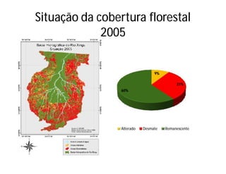 Situação da cobertura florestal
             2005


                                 9%

                                           31%
                 60%




                 Alterado   Desmate   Remanescente
 