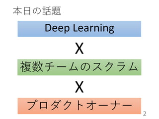 本日の話題
Deep Learning
X
プロダクトオーナー
複数チームのスクラム
X
2
 