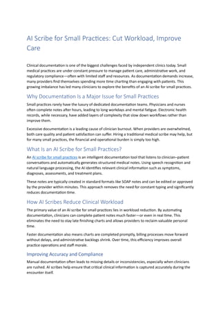 Scribe Workflow Examples Pdf AI Scribe for Small Practices-Cut Workload, Improve Care | PDF