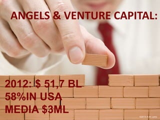 ANGELS & VENTURE CAPITAL:
2012: $ 51,7 BL
58%IN USA
MEDIA $3ML ©2013 A.M. Lerro
 