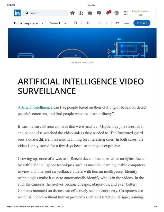 ARTIFICIAL INTELLIGENCE VIDEO SURVEILLANCE