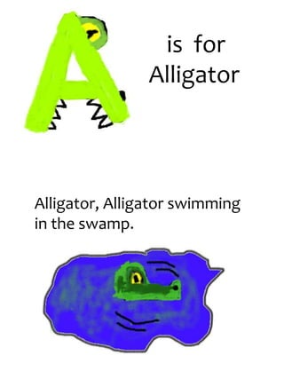 is for
Alligator
Alligator, Alligator swimming
in the swamp.
 