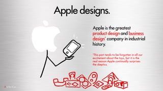 Appledesigns.
Apple is the greatest
product design and business
design* company in industrial
history.
*This part tends to...