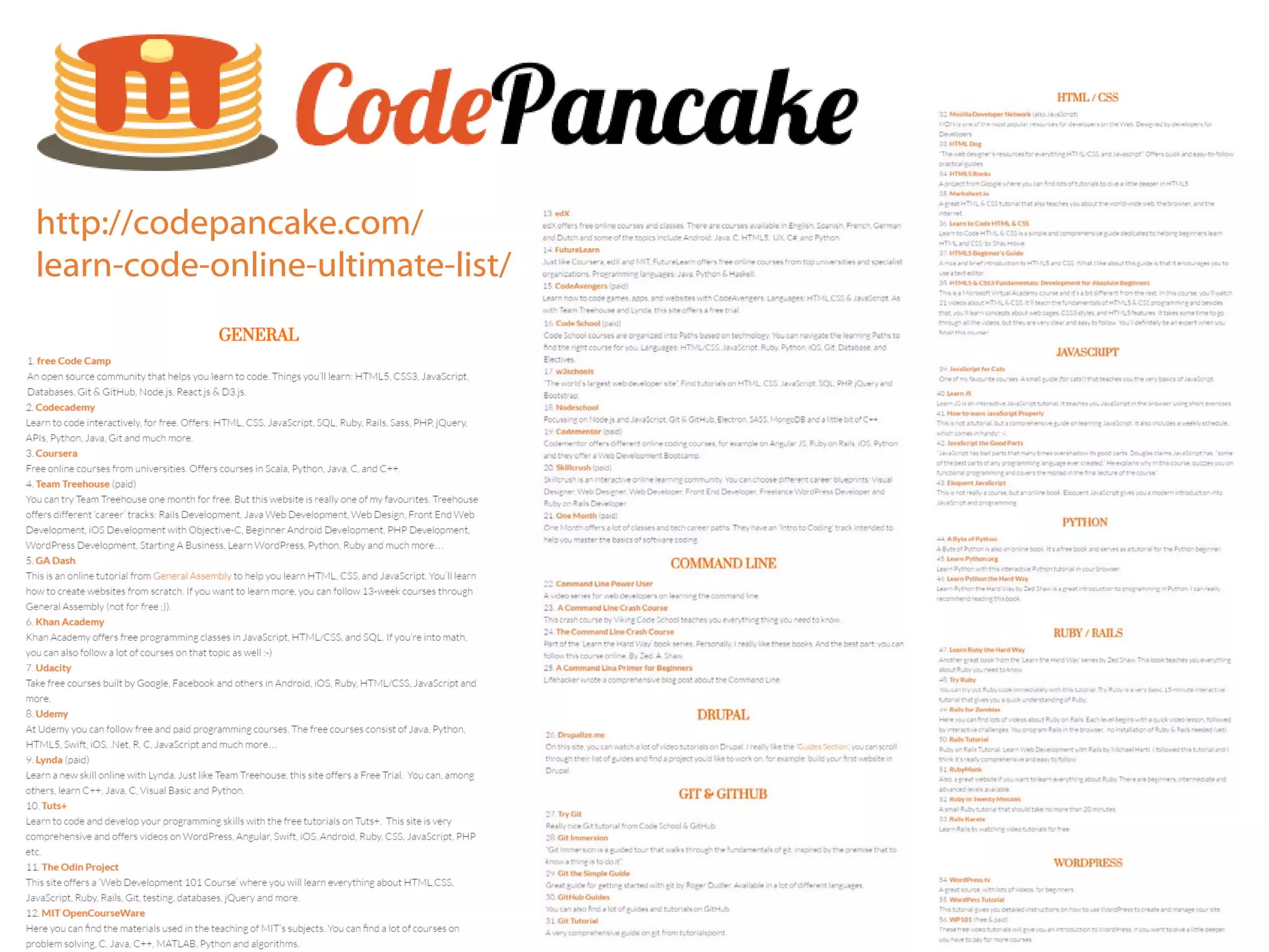 http://codepancake.com/
learn-code-online-ultimate-list/
 