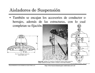 • También se encajan los accesorios de conductor o
herrajes, además de las estructuras, con lo cual
completan su fijación.
TRANSMISION DE ENERGIA ELECTRICA II
Aisladores de Suspensión
http://informacionclasesiupsm.webnode.com.ve/
 