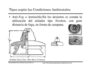 • Anti-Fog o Antiniebla:En los desiertos es común la
utilización del aislador tipo Nordem, con gran
distancia de fuga, en forma de campana.
Aislador Smog-Type. Ohio Brass Company
TRANSMISION DE ENERGIA ELECTRICA II
Tipos según las Condiciones Ambientales
http://informacionclasesiupsm.webnode.com.ve/
 