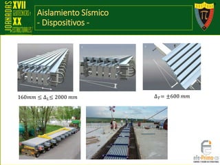 Aislamiento Sísmico
- Dispositivos -
∆ 𝑇= ±600 𝑚𝑚160𝑚𝑚 ≤ ∆ 𝐿≤ 2000 𝑚𝑚
 