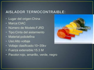 •   Lugar del origen:China
•   Marca:CIAC
•   Número de Modelo:FJRD
•   Tipo:Cinta del aislamiento
•   Material:poliolefina
•   Uso:Alto voltaje
•   Voltaje clasificado:10~35kv
•   Fuerza extensible:15.3 M
•   Pacolor:rojo, amarillo, verde, negro
 