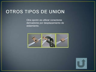Otra opción es utilizar conectores
derivadores por desplazamiento de
aislamiento.
 