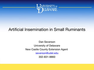 Artificial Insemination in Small Ruminants
Dan Severson
University of Delaware
New Castle County Extension Agent
severson@udel.edu
302-831-8860
 
