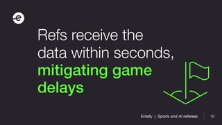 16Entefy | Sports and AI referees
Refs receive the
data within seconds,
mitigating game
delays
 