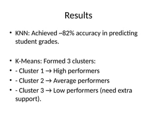 Predicting Student Academic Performance Using AI Techniques: KNN & K ...