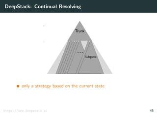 DeepStack: Continual Resolving
only a strategy based on the current state
https://www.deepstack.ai 45
 