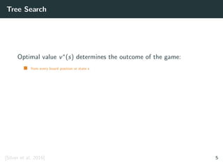 Tree Search
Optimal value v∗(s) determines the outcome of the game:
from every board position or state s
[Silver et al. 2016] 5
 