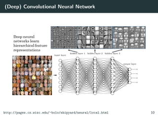(Deep) Convolutional Neural Network
http://pages.cs.wisc.edu/~bolo/shipyard/neural/local.html 10
 